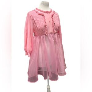 Free People 💗 vintage 1950s pink babydoll puff mini nylon dress